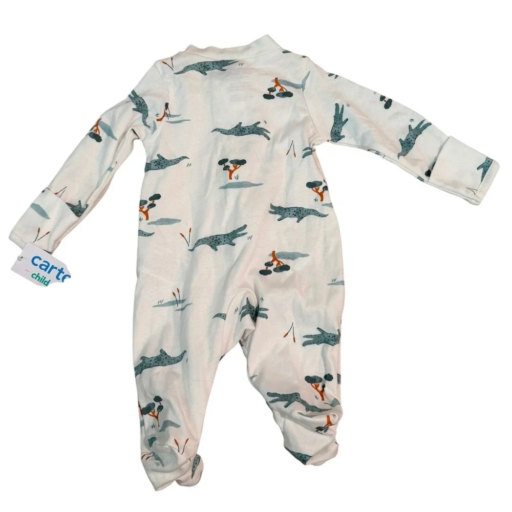 Carter's White Alligator Sleep Play Baby 2-Way Zip Cotton NWT Newborn